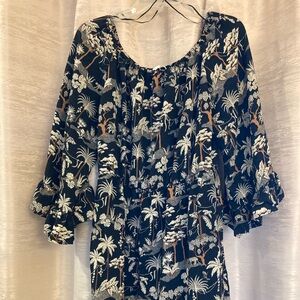 H&M Tropical Black, Brown N Cream Off-shoulder‎ Dress Size 6